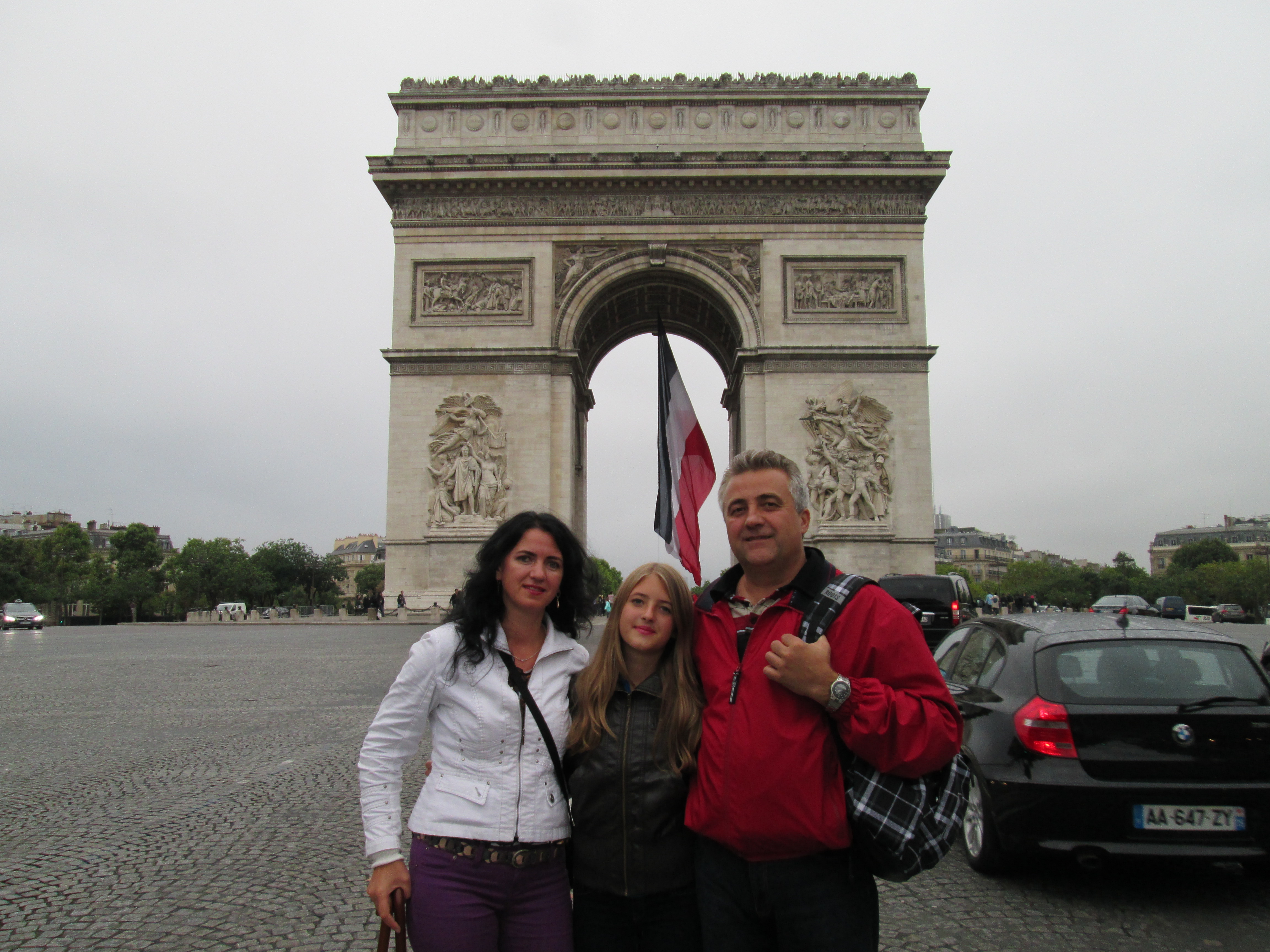 This image is an image of my family in front of The Arc de Triomphe